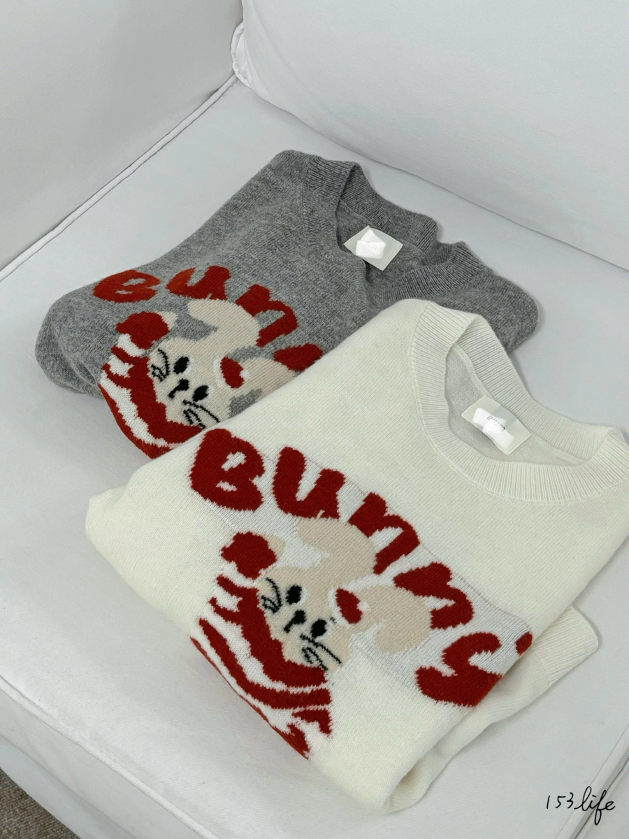 |現貨|🇰🇷𝑙𝑎𝑑𝑦.| 兔兔針織羊毛上衣(白.深灰)
