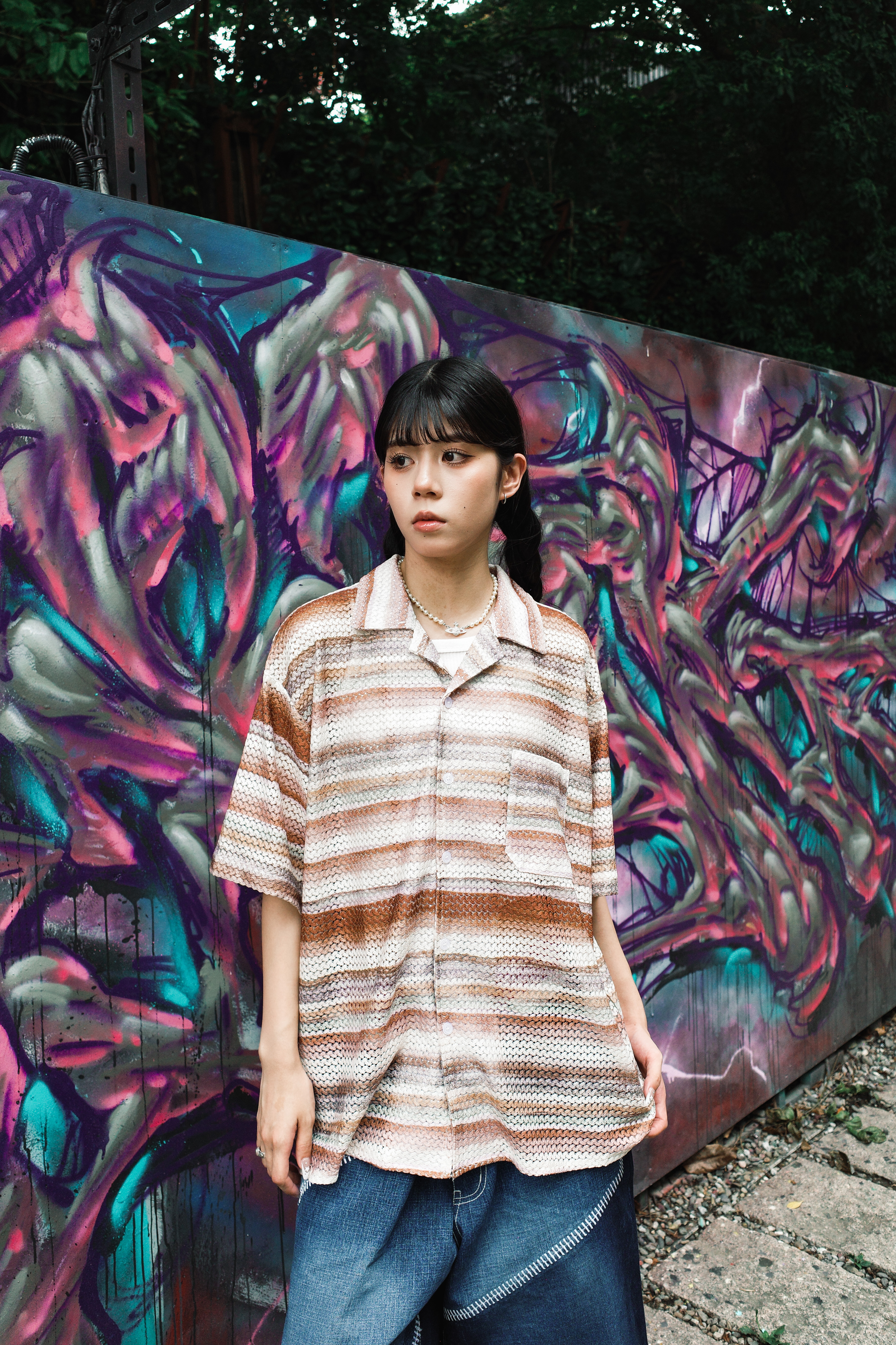 『Always_Good』針織 撞色 條紋 縷空 古巴領 短袖襯衫