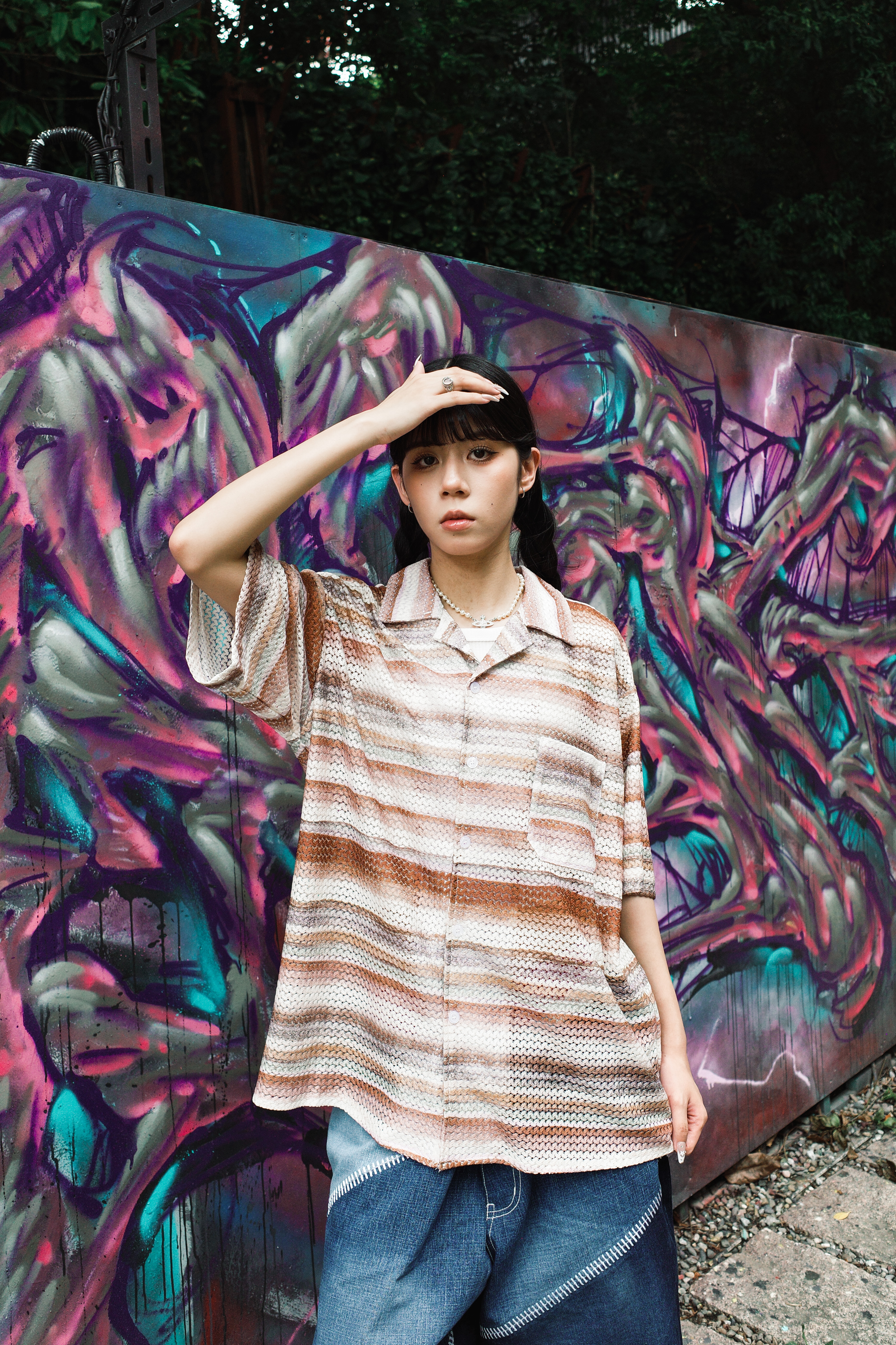 『Always_Good』針織 撞色 條紋 縷空 古巴領 短袖襯衫