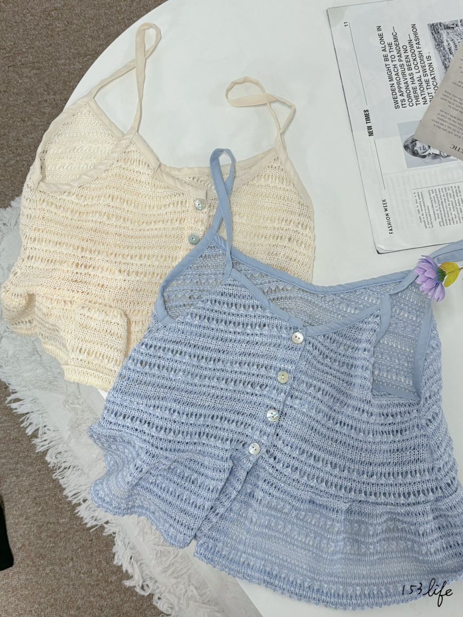 |現貨|🇰🇷波浪薄針織小背心(藍.杏)