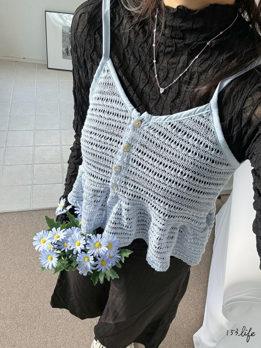 |現貨|🇰🇷波浪薄針織小背心(藍.杏)