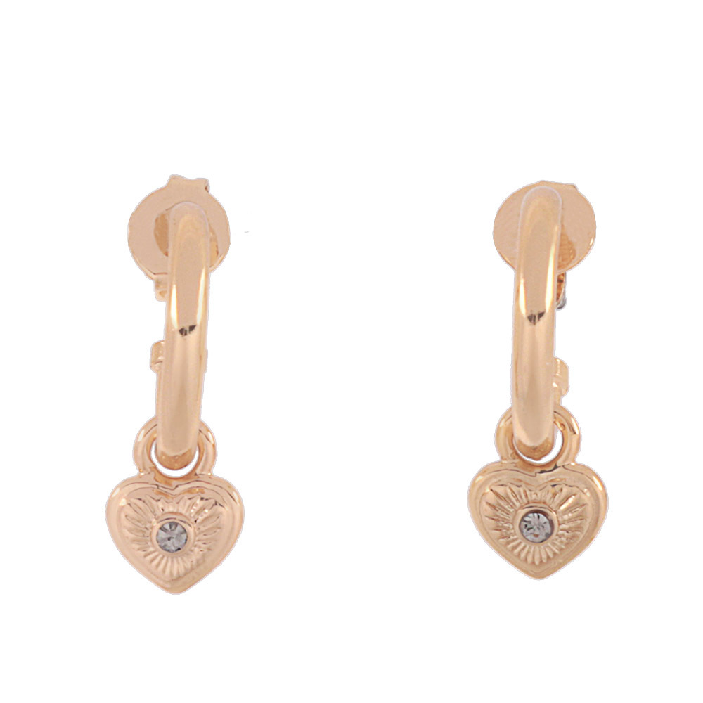 【COACH】水鑽愛心墜飾及C Logo 圓弧針式耳環