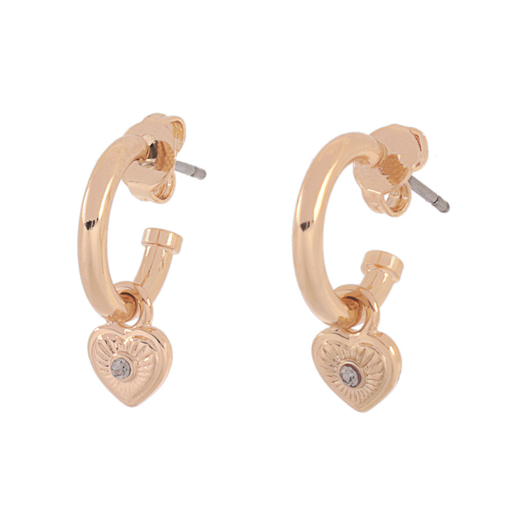 【COACH】水鑽愛心墜飾及C Logo 圓弧針式耳環