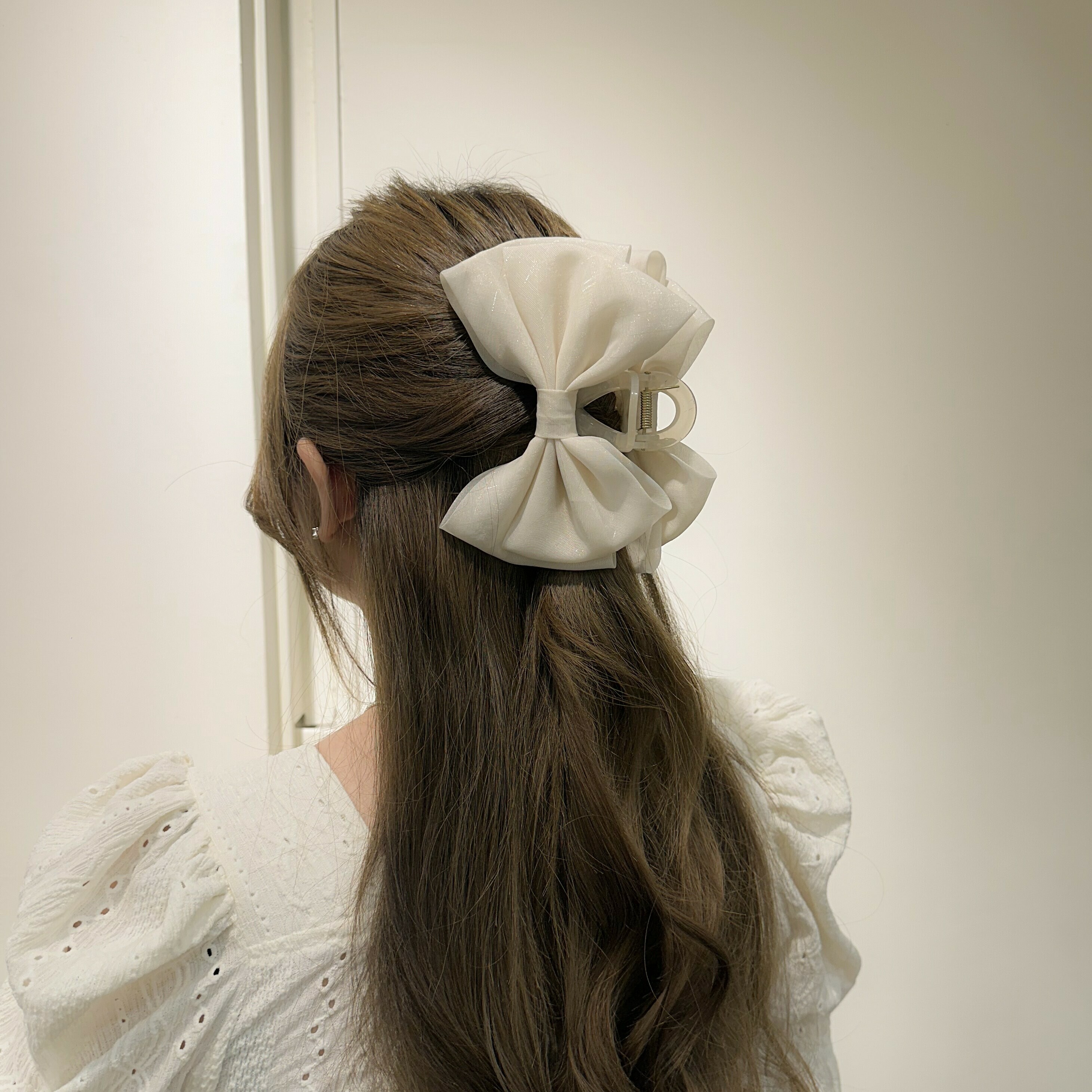 G08銀絲網紗蝴蝶結鯊魚夾