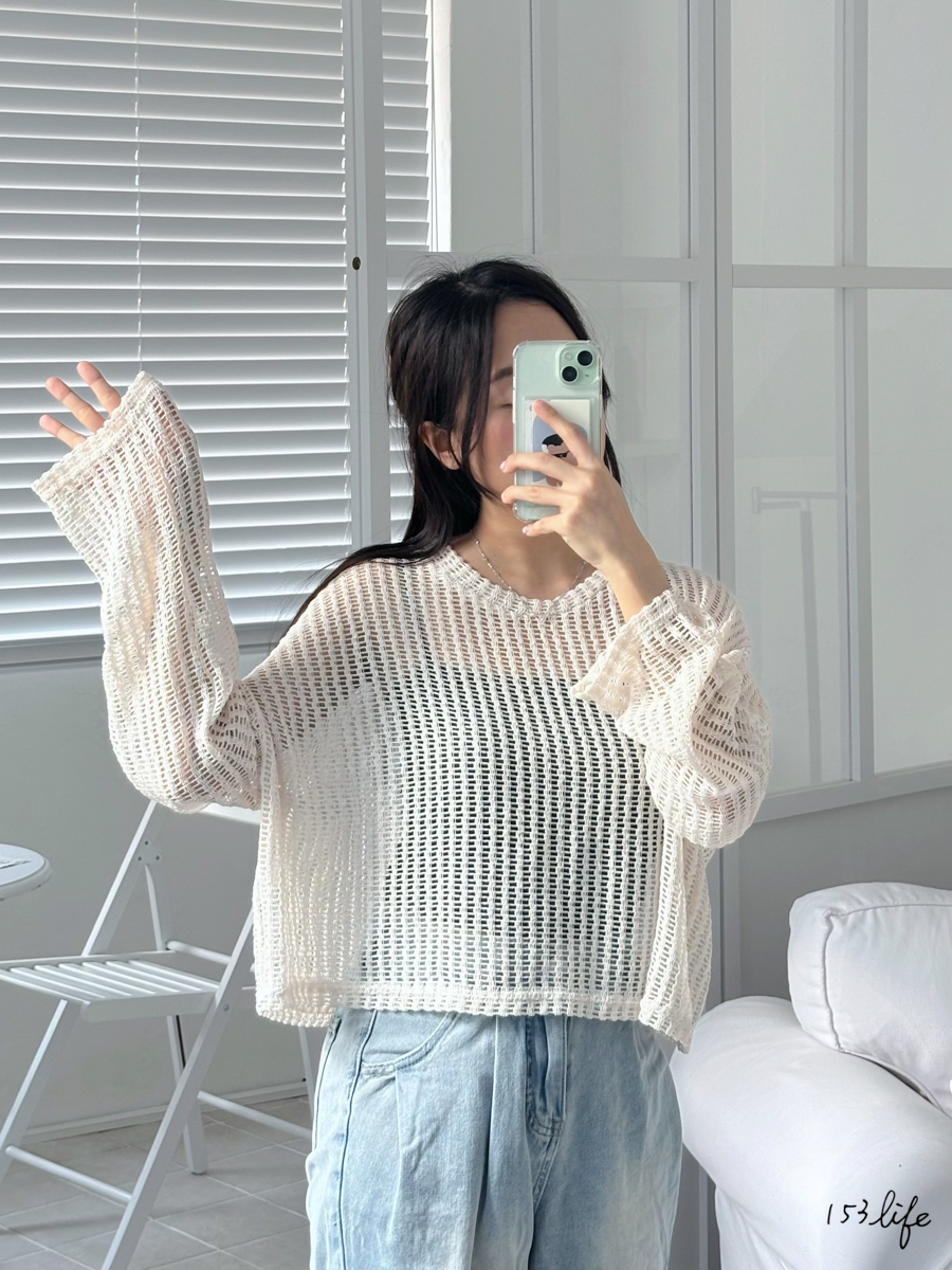 |現貨|🇰🇷針織洞洞寬鬆上衣(白.杏)