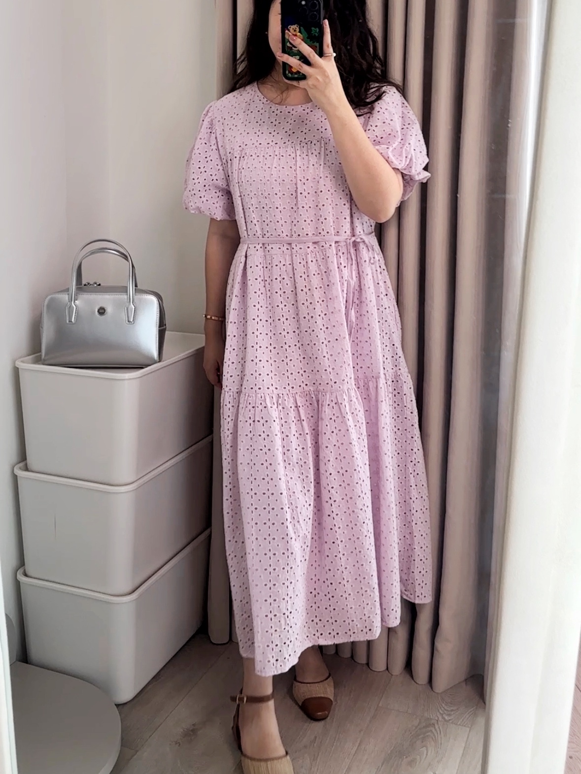 【現貨】NEHA正韓 ♥ 緹花澎袖優雅長洋