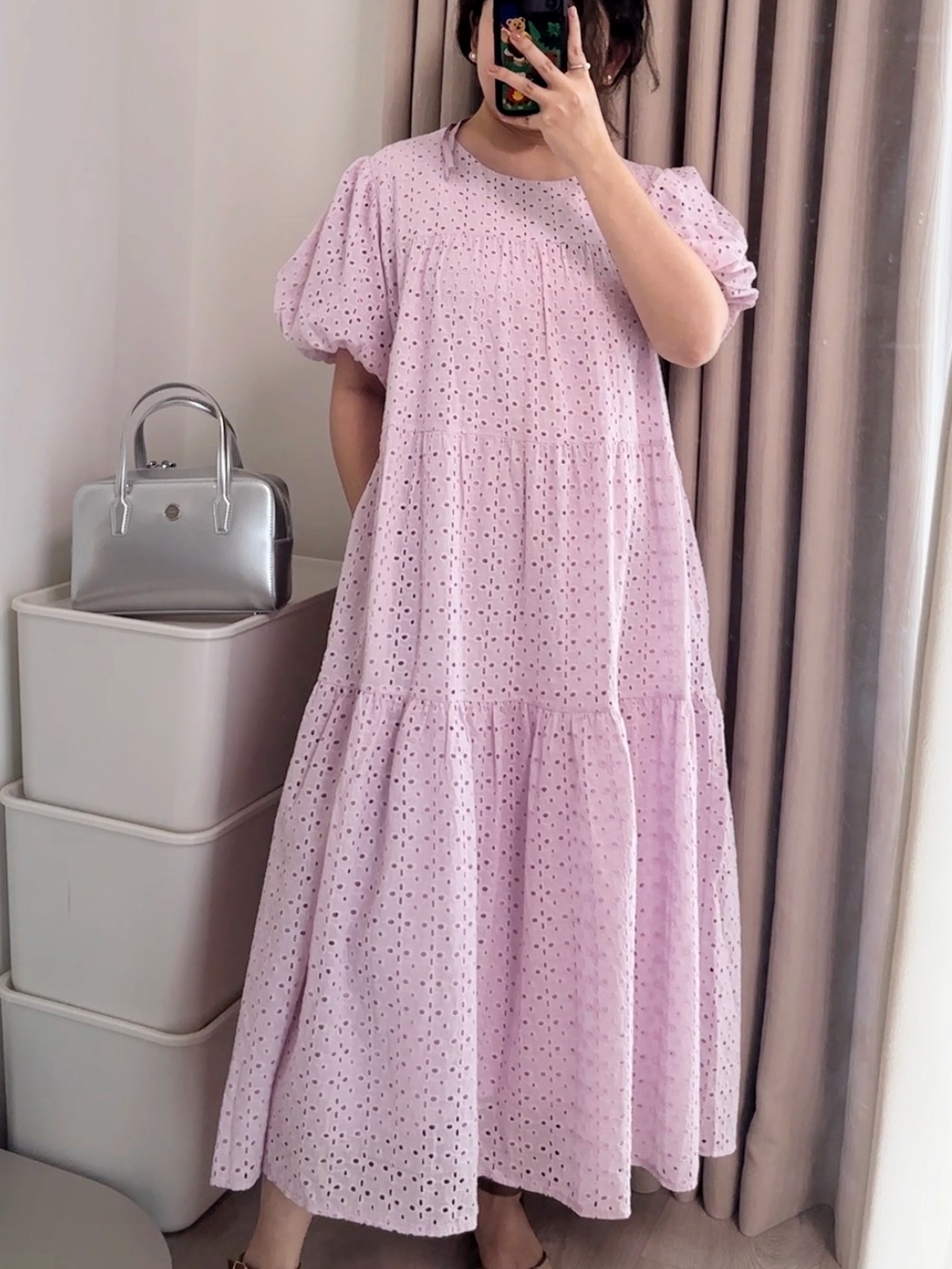 【現貨】NEHA正韓 ♥ 緹花澎袖優雅長洋
