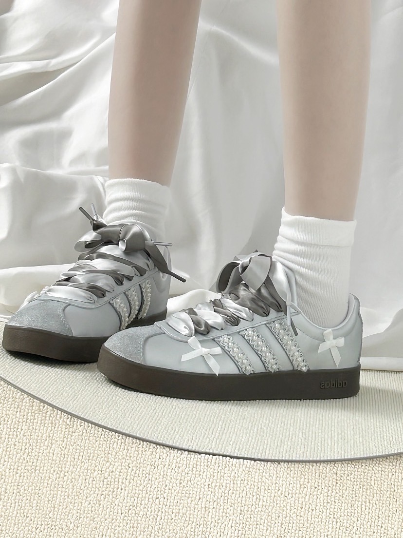 ADIDAS NEO COURT VL 銀霧愛麗絲 芭蕾系 銀灰 訂製款 ID6015(Team119-愛麗絲公主)