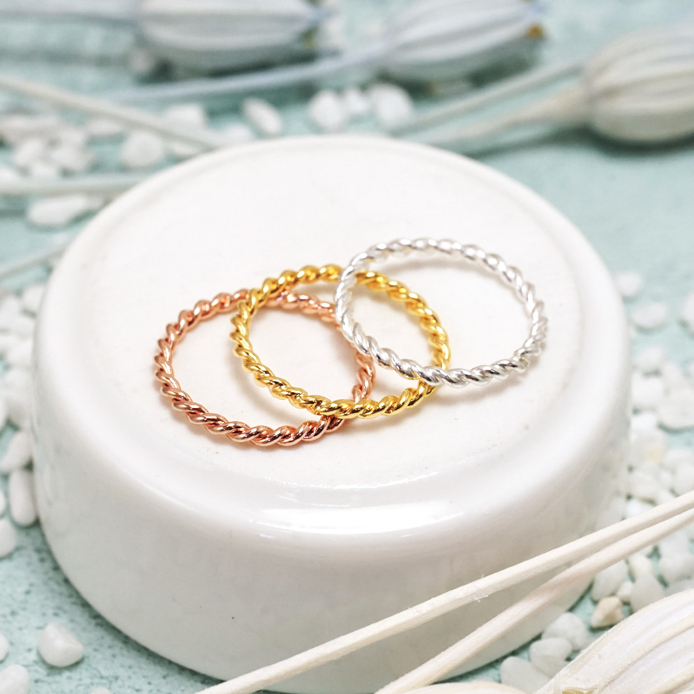 純銀麻花戒指 手工純銀線戒 尾戒