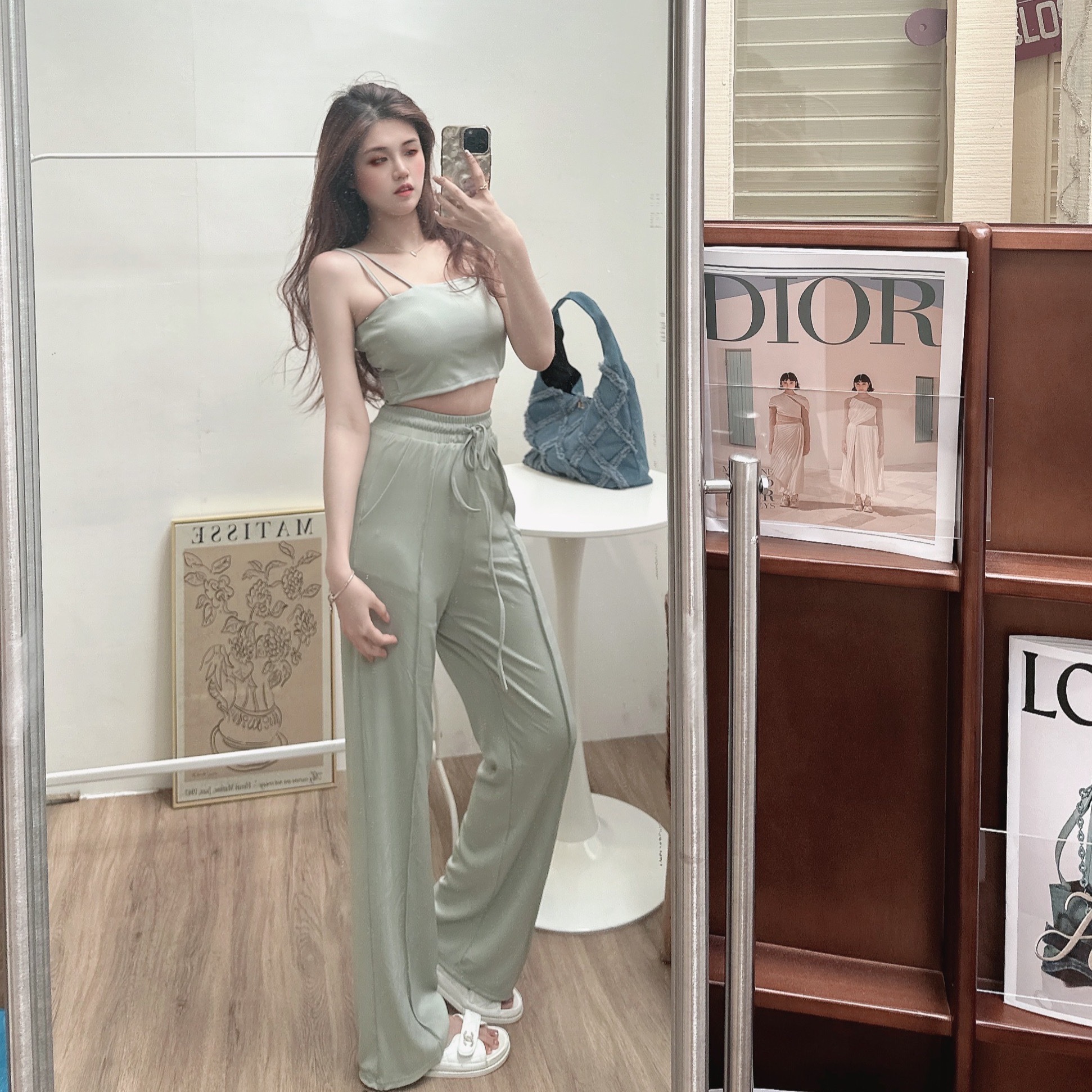 休閒坑條胸墊套裝/二色