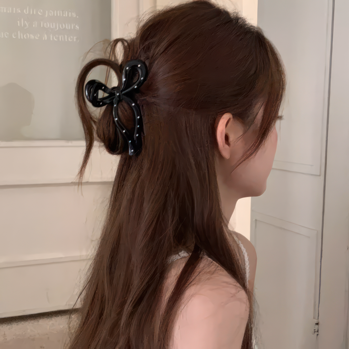 [2 FOR RM10] Fresh Black &d White Polka Dot Ribbon Hair Claw