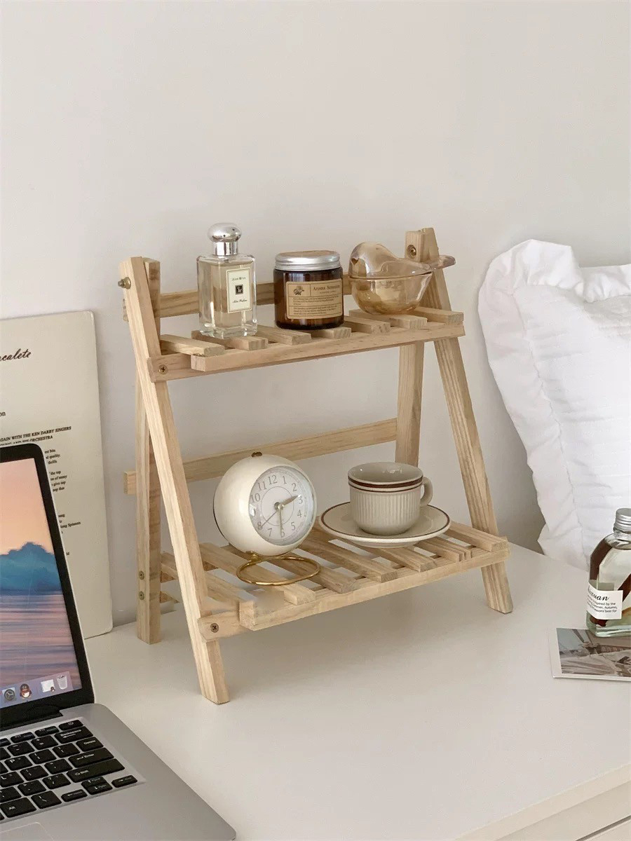 ins風雙層木架展示架擺件