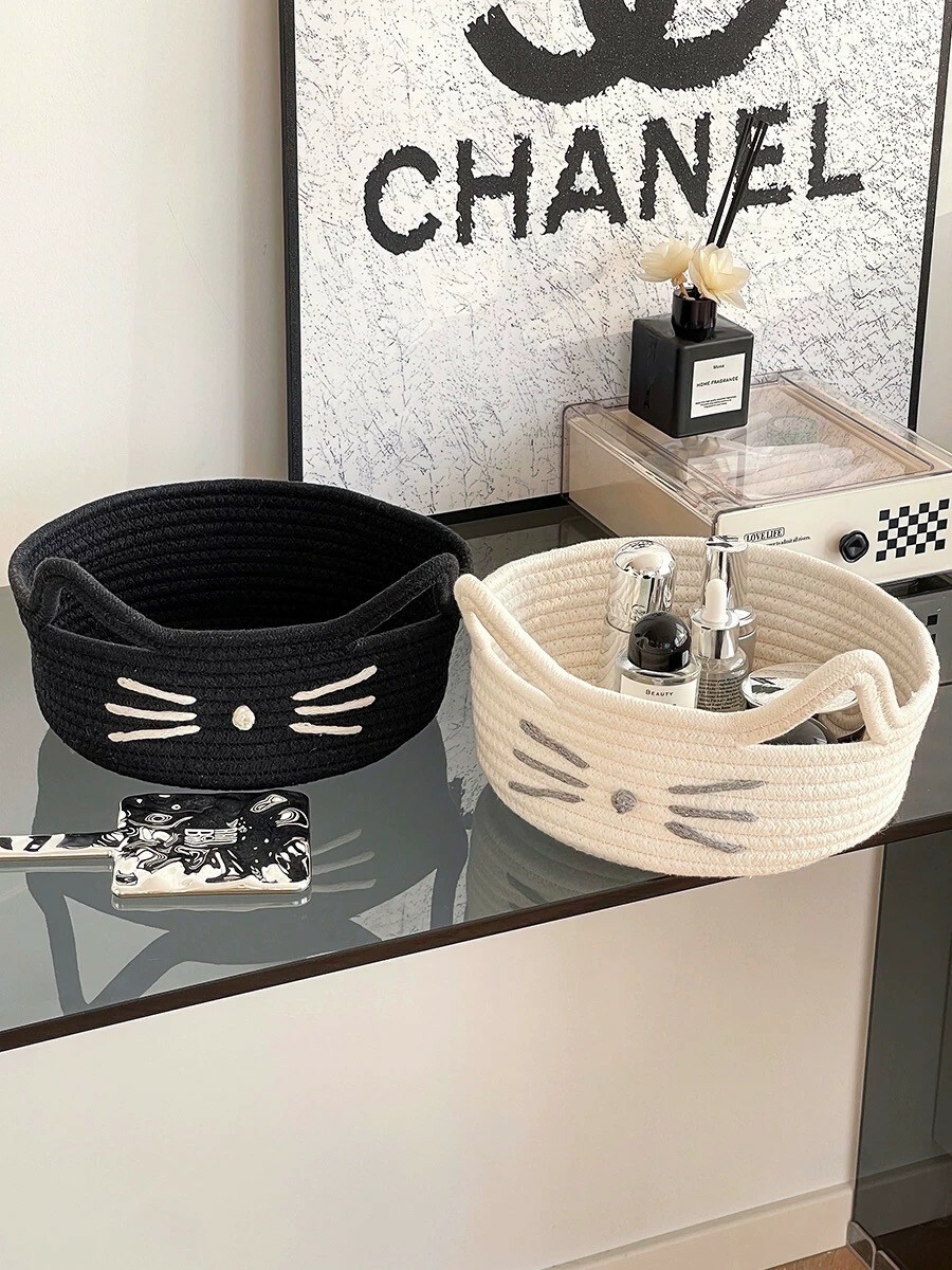 手工編織小貓咪鬍鬚擺件收納籃 / 2色