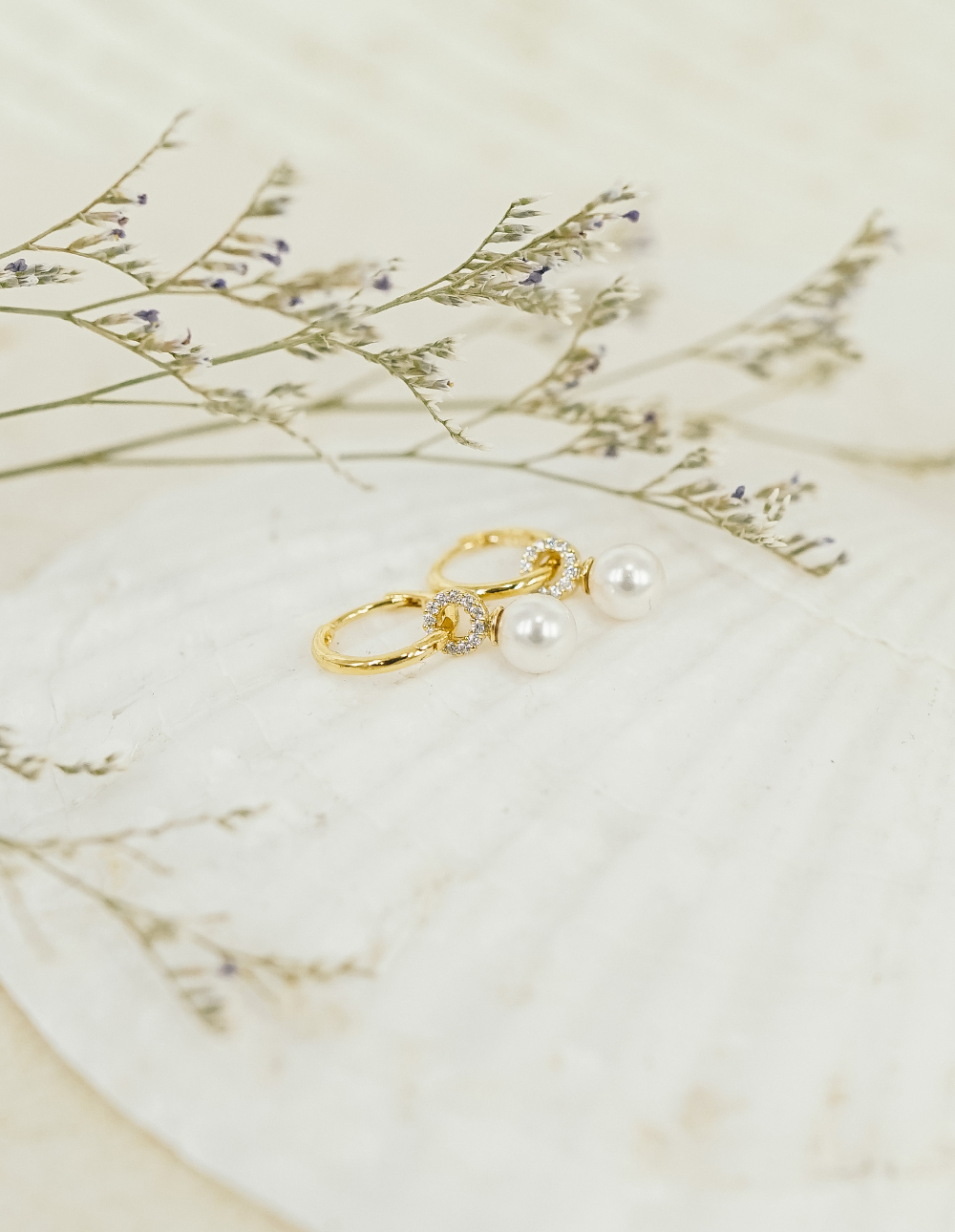 925 純銀圈型珍珠耳環✦金