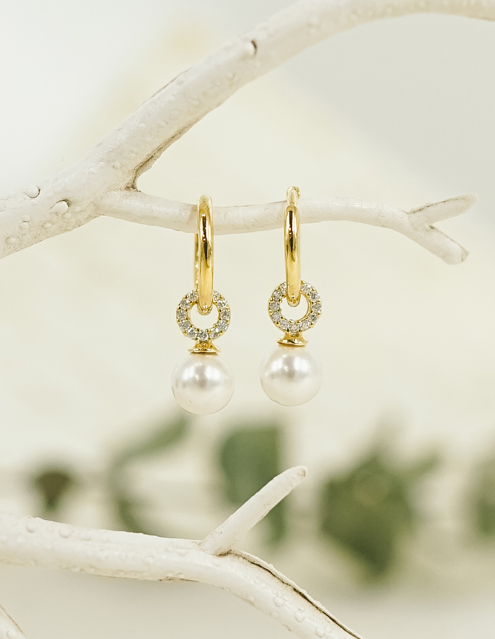 925 純銀圈型珍珠耳環✦金