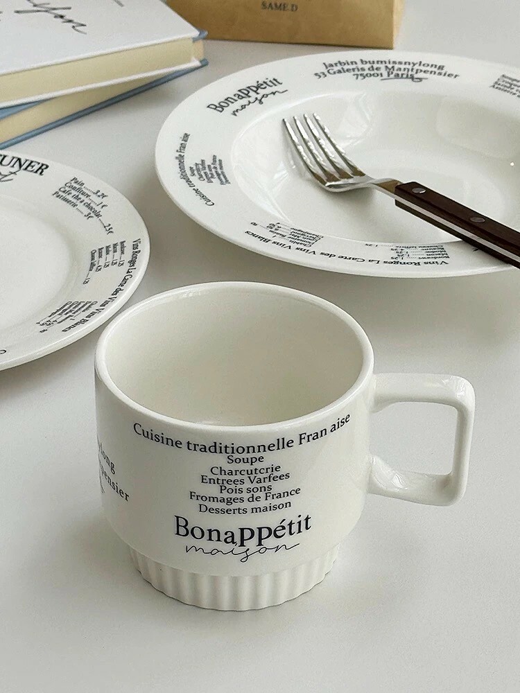法式壓紋字母陶瓷擺件收納杯盤組SET