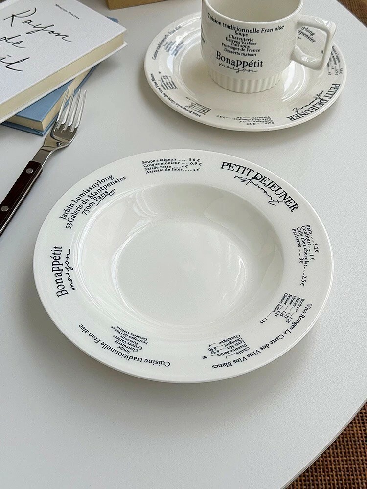 法式壓紋字母陶瓷擺件收納杯盤組SET