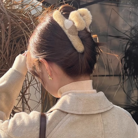 Large Double Heart Plush Hair Claw