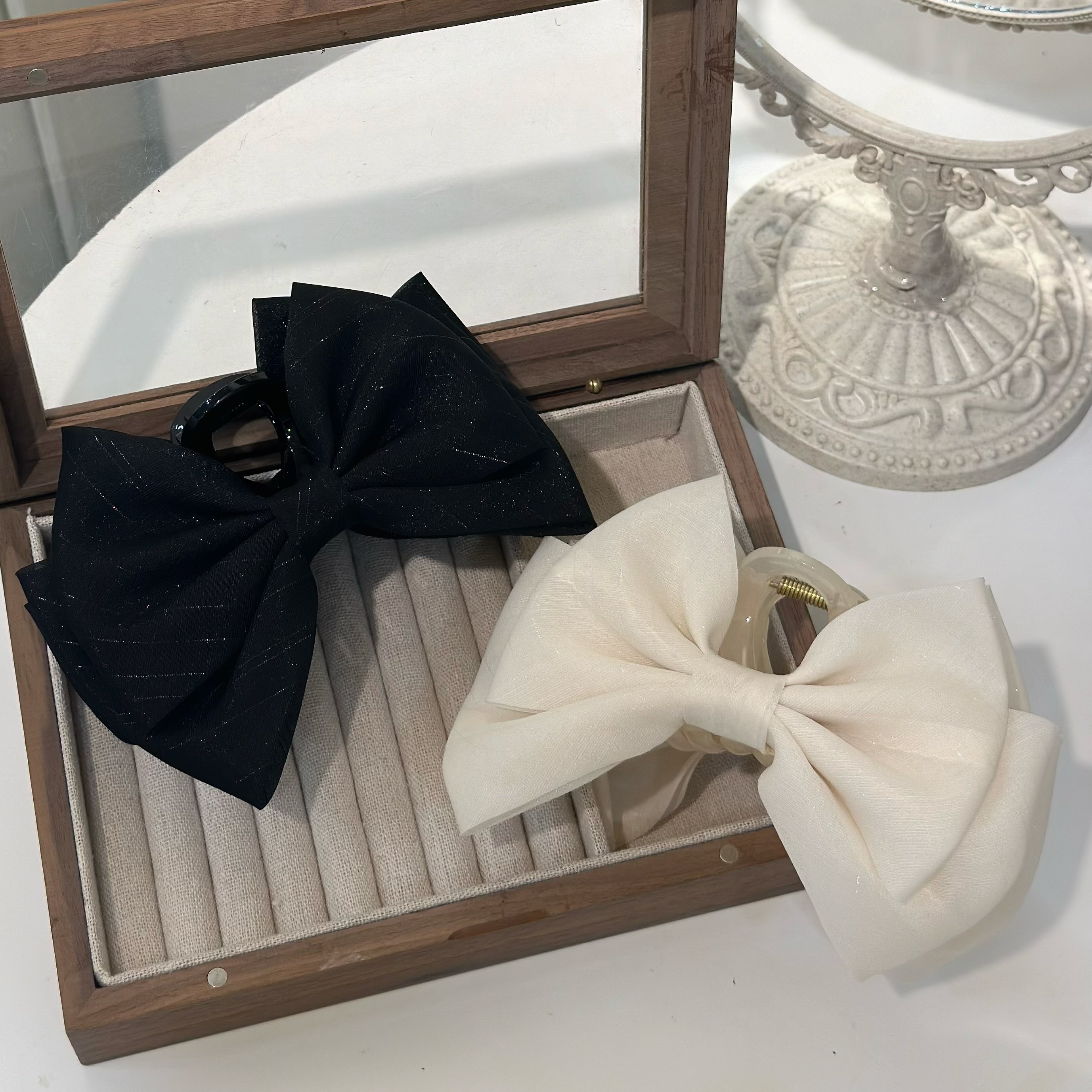 G08銀絲網紗蝴蝶結鯊魚夾