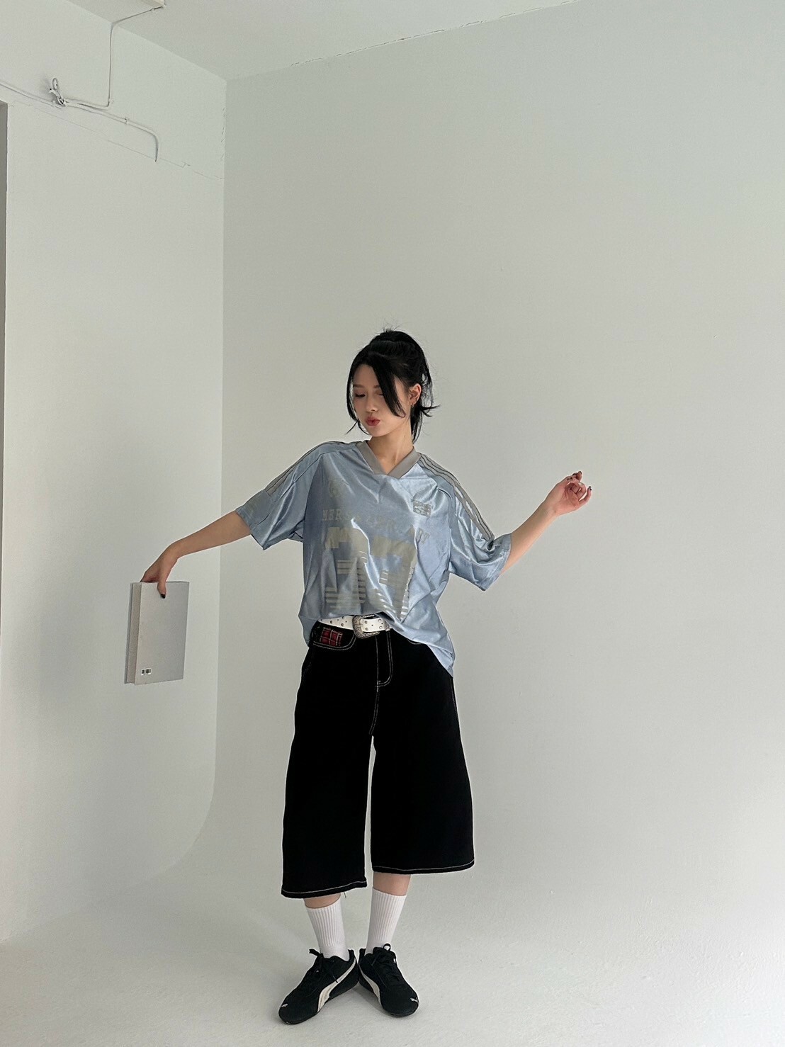 Cool baby  美式復古紅格拼接七分褲（現貨）