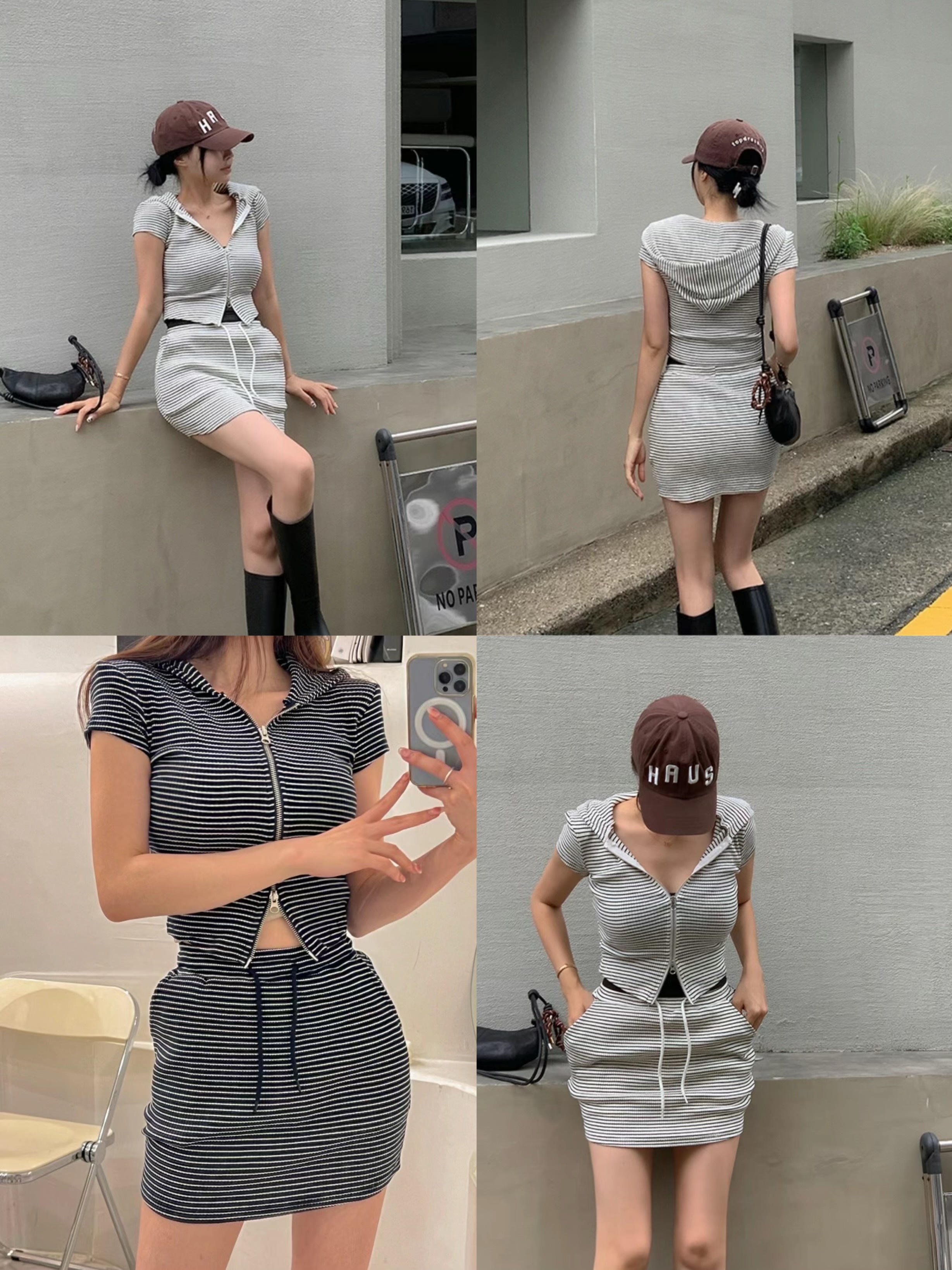 正韓條紋連帽套裝｜現貨商品