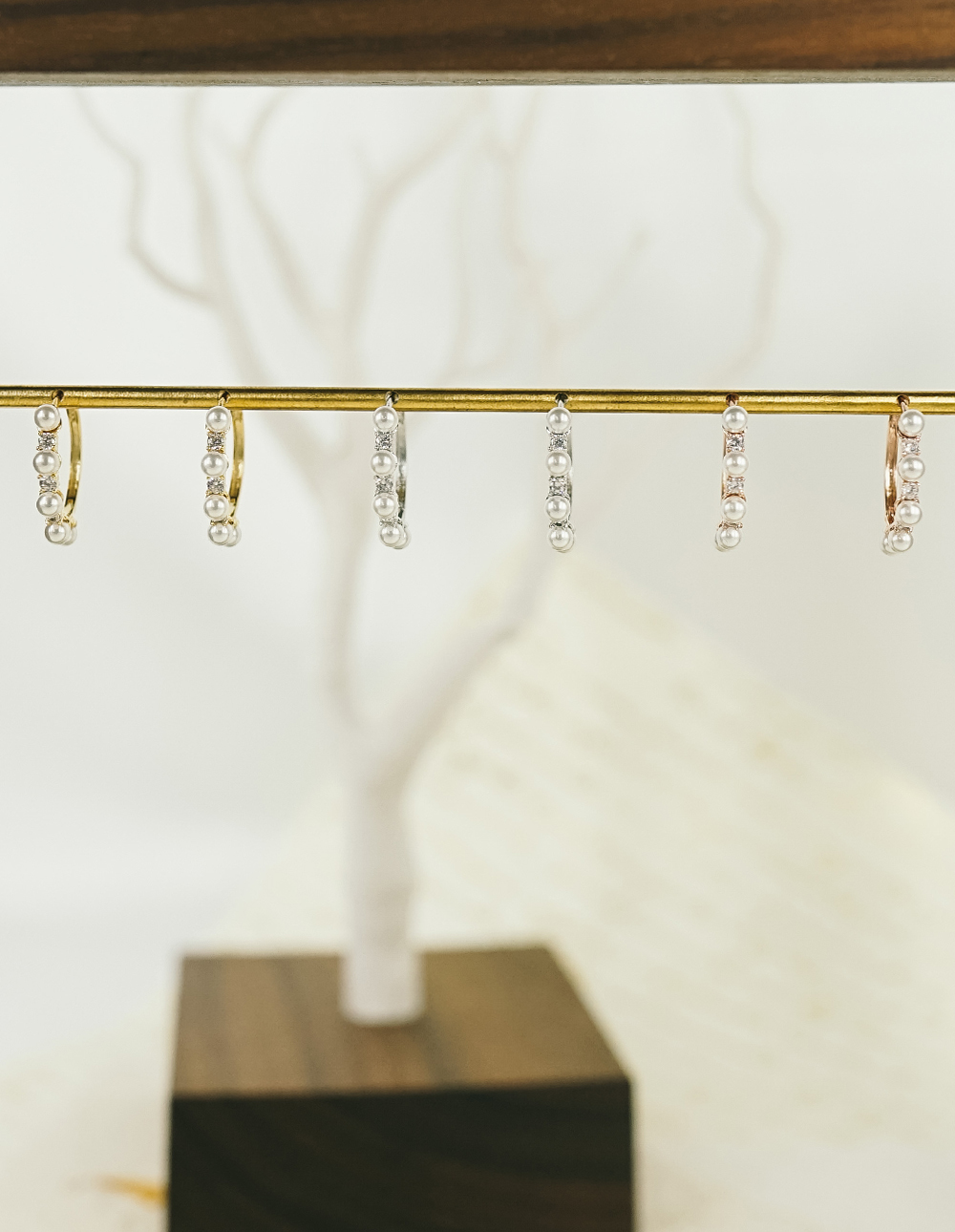 925 純銀圈型珍珠排列耳環✦銀