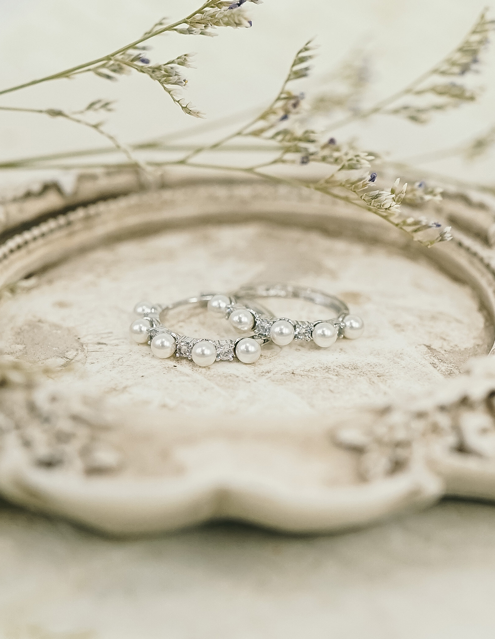 925 純銀圈型珍珠排列耳環✦銀