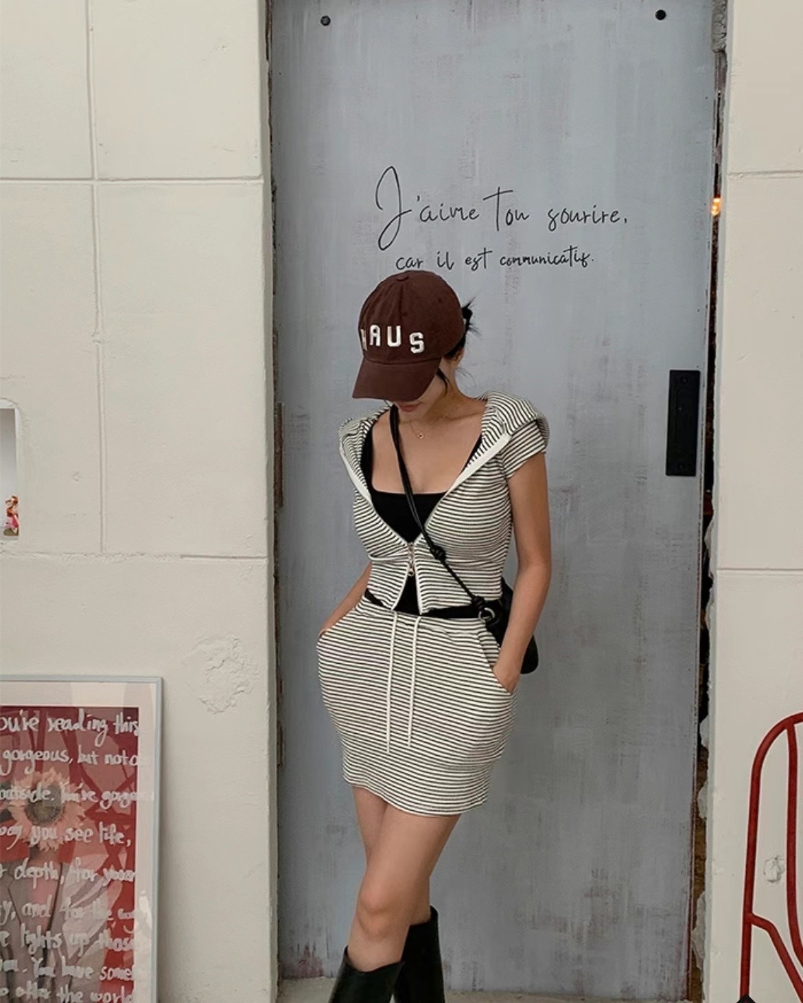 正韓條紋連帽套裝｜現貨商品