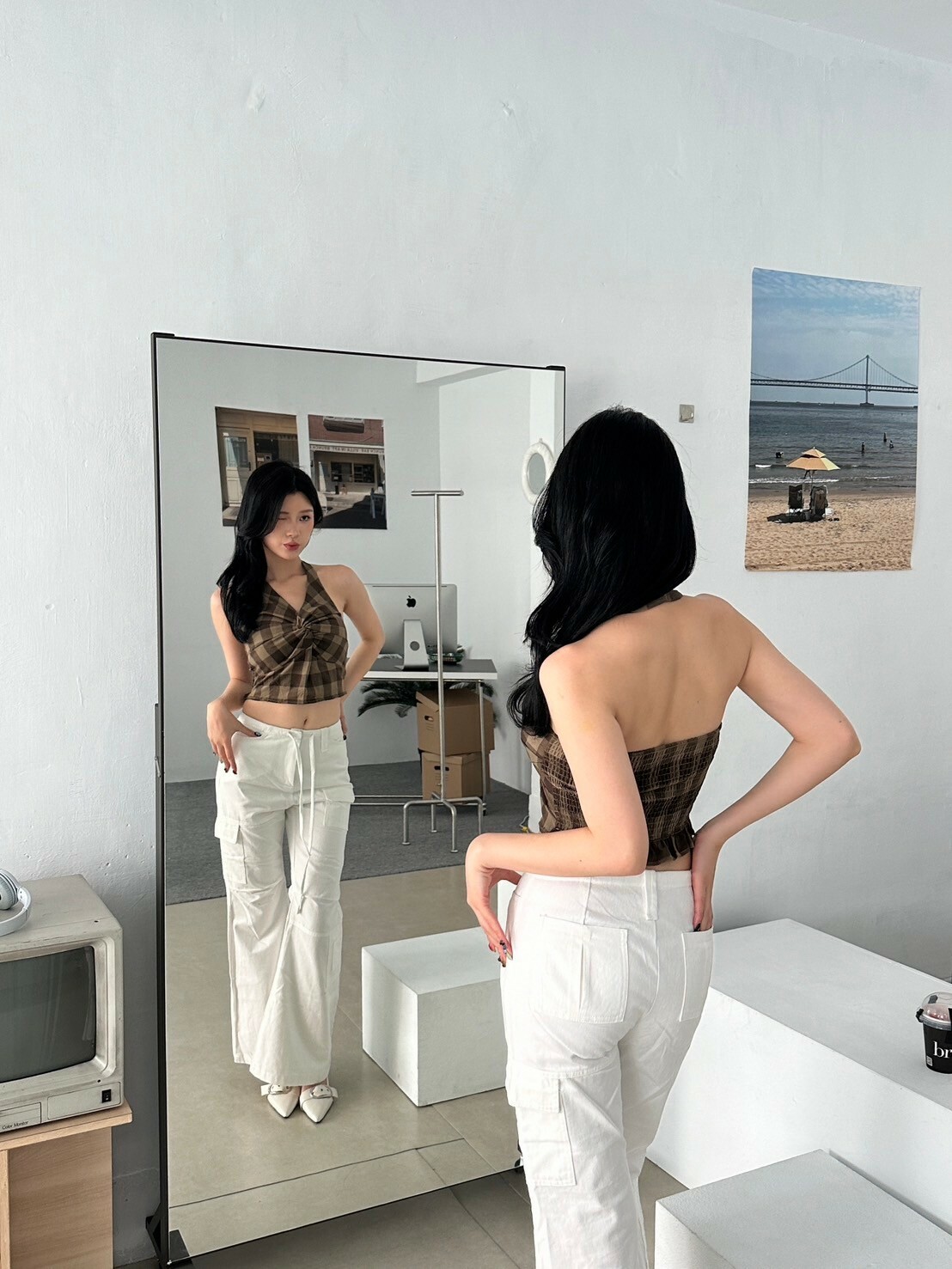 #廣州連線✈️ 浪漫大小姐 格紋扭結掛脖 （現貨）