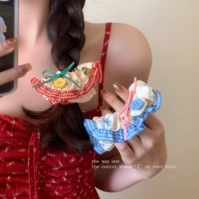 [3 FOR RM10] Cute Bear Plaid Skirt Edge Scrunchie