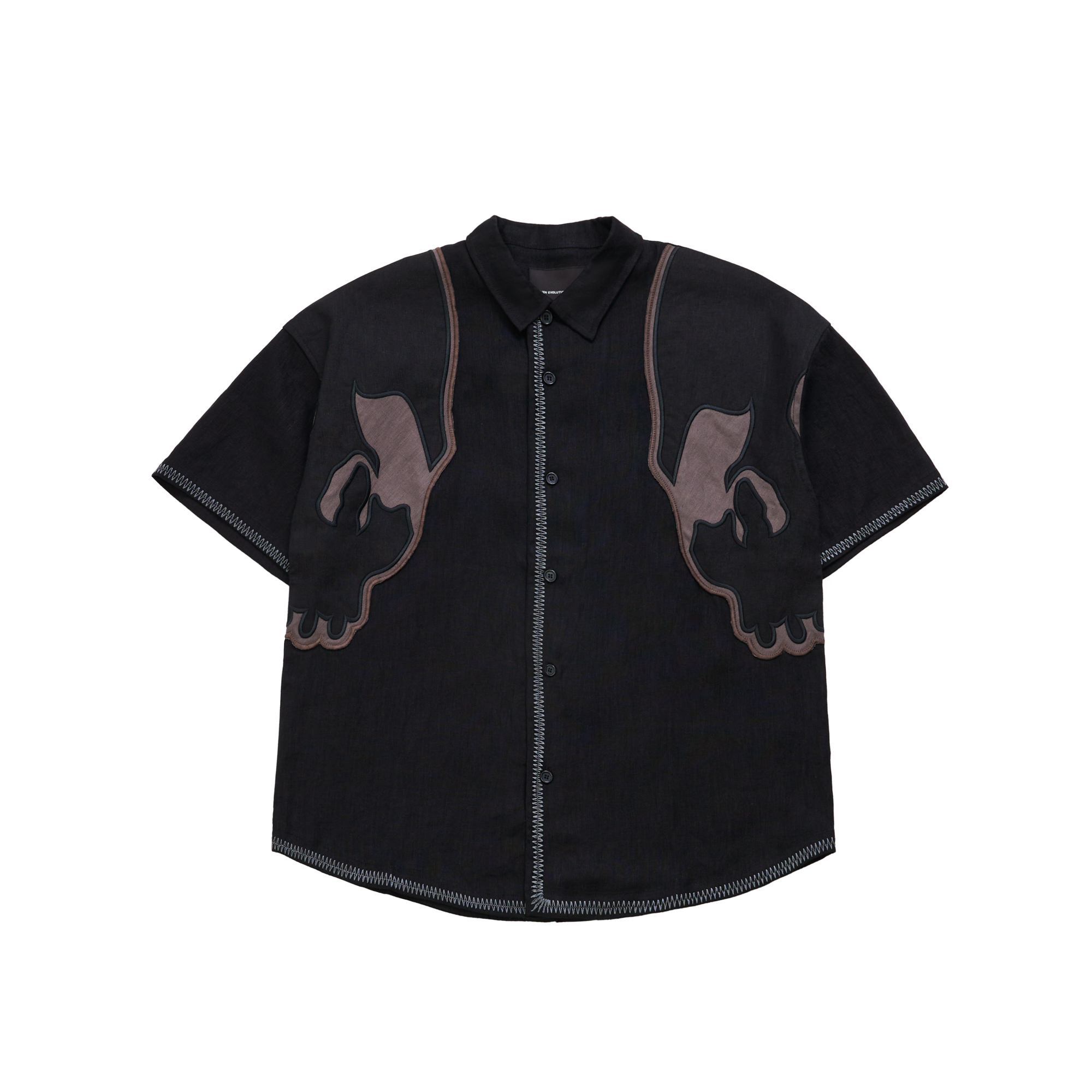 AES SKULL FLAME PATCHWORK DETAILED SHORT-SLEEVED SHIRT