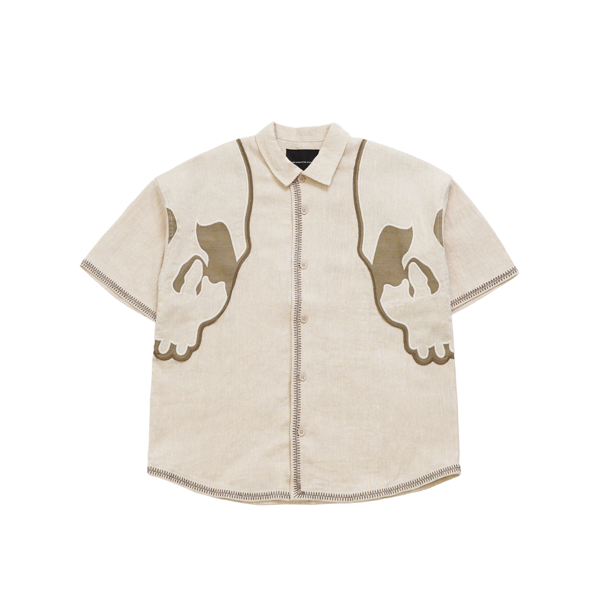 AES SKULL FLAME PATCHWORK DETAILED SHORT-SLEEVED SHIRT