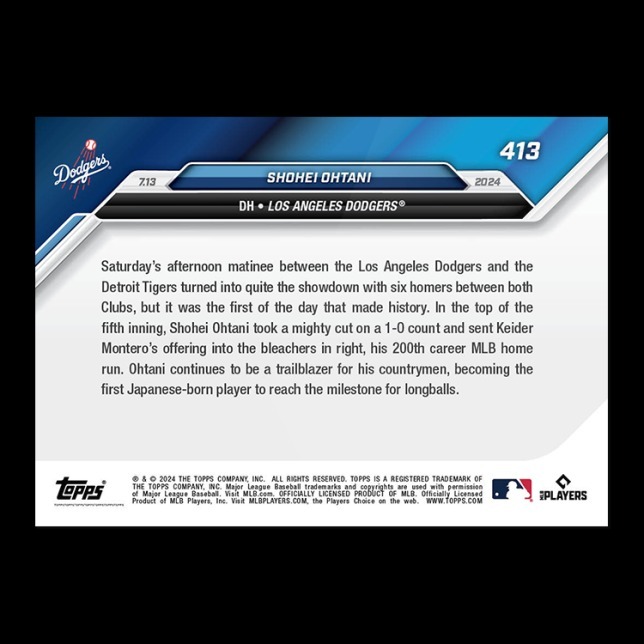 MLB球員卡 Shohei Ohtani - 2024 MLB TOPPS NOW® Card 413 - PR: 16318