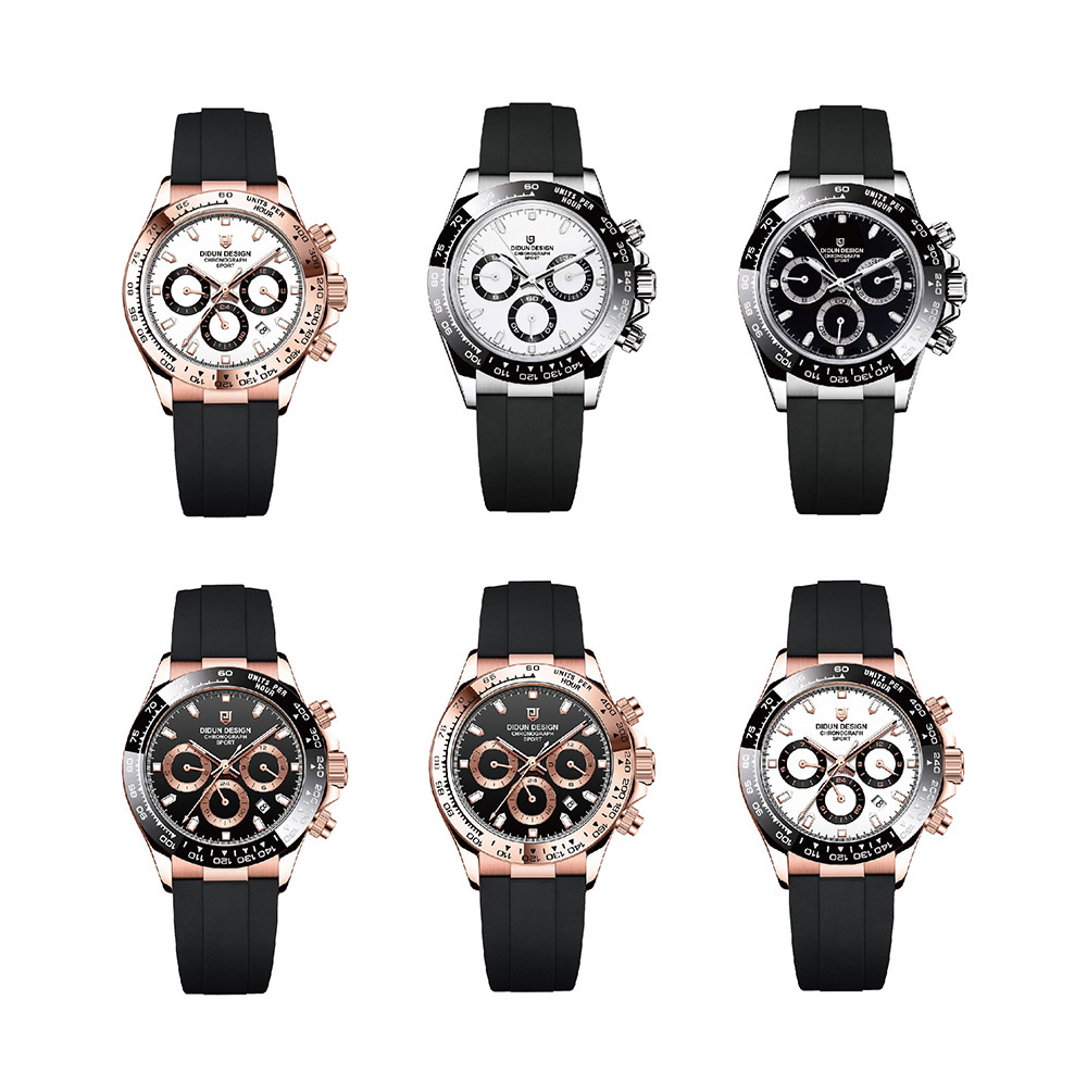 【DIDUN 迪頓】迪通拿款 英國品牌 宇宙計型 潮流 三眼 熊貓 夜光指針 矽膠錶帶 機械錶