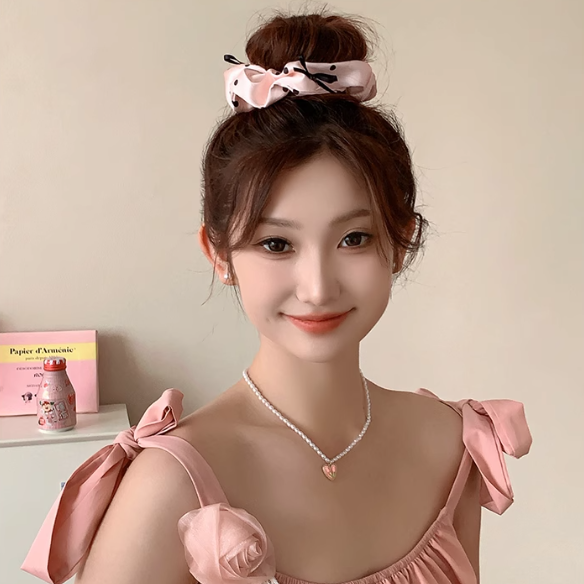 [3 FOR RM10] Pink Polka Dot Ribbon Scrunchie