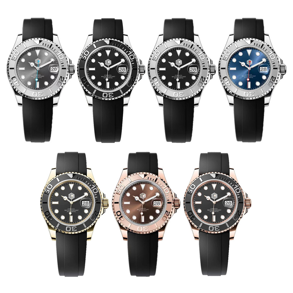 【DIDUN 迪頓】Yacht-Master 遊艇款 橡膠機械錶 日期顯示 夜光指針 星辰 英國品牌 手錶