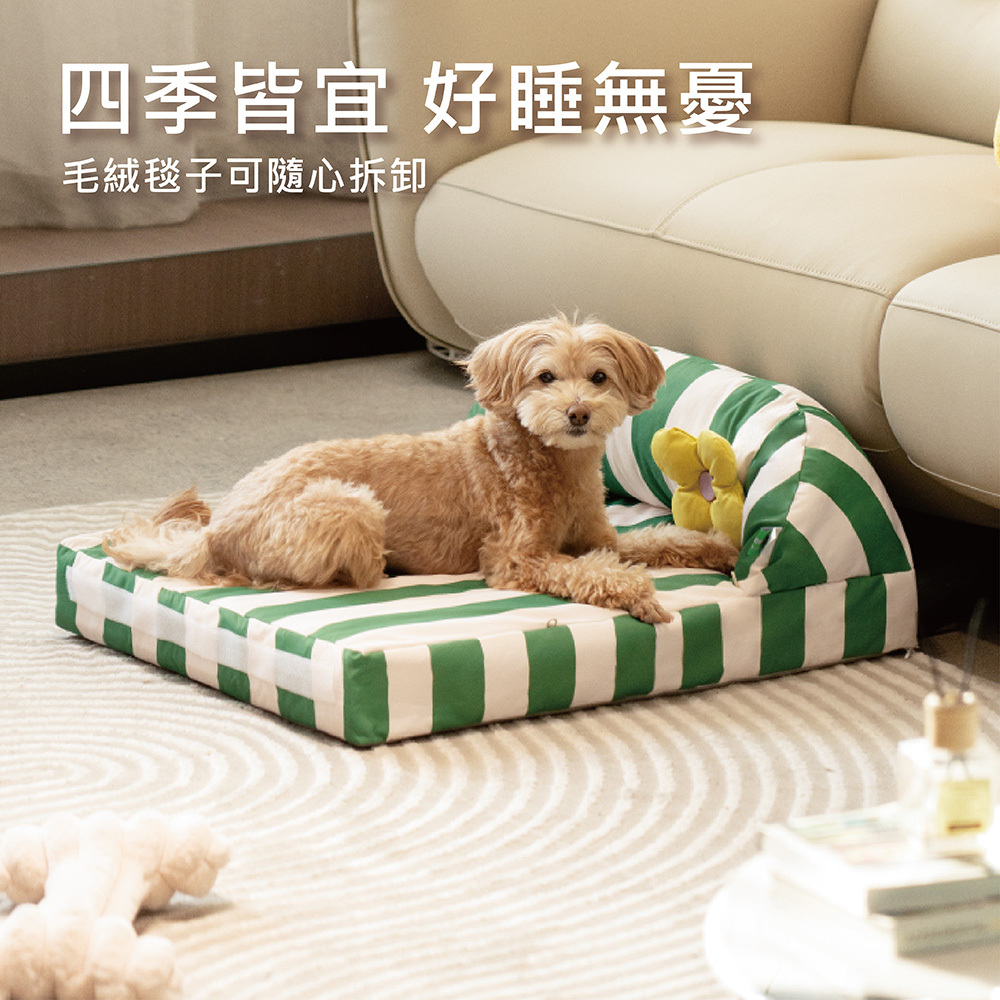 MEWOOFUN 喵乎汪也 QCP171 冬暖夏涼寵物窩復古款 記憶海綿底部防滑 舒適面料貼心伴睡 綠毛絨