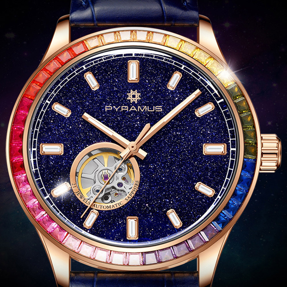 【PYRAMUS 帕爾麥斯】  Rainbow Knight 浩瀚無垠施華洛世奇水晶鑲嵌夜光真皮機械錶