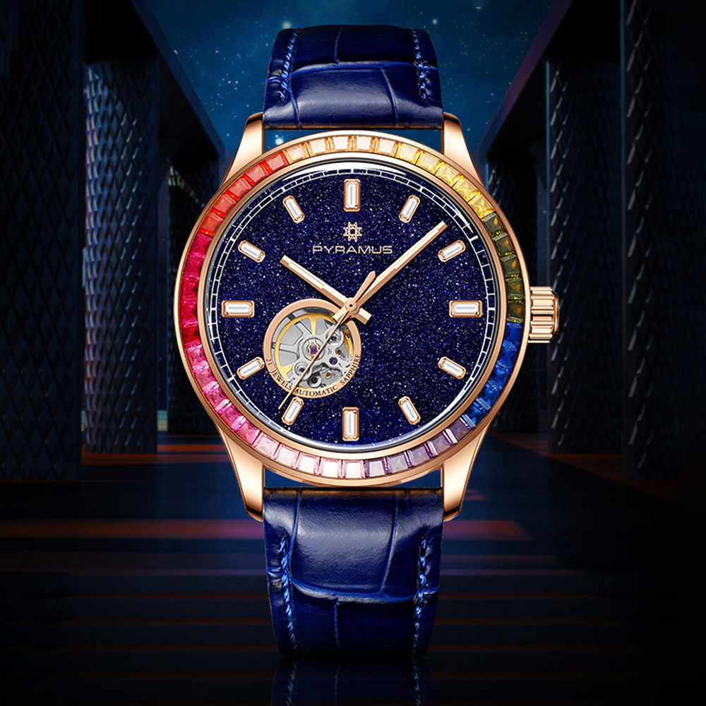 【PYRAMUS 帕爾麥斯】  Rainbow Knight 浩瀚無垠施華洛世奇水晶鑲嵌夜光真皮機械錶