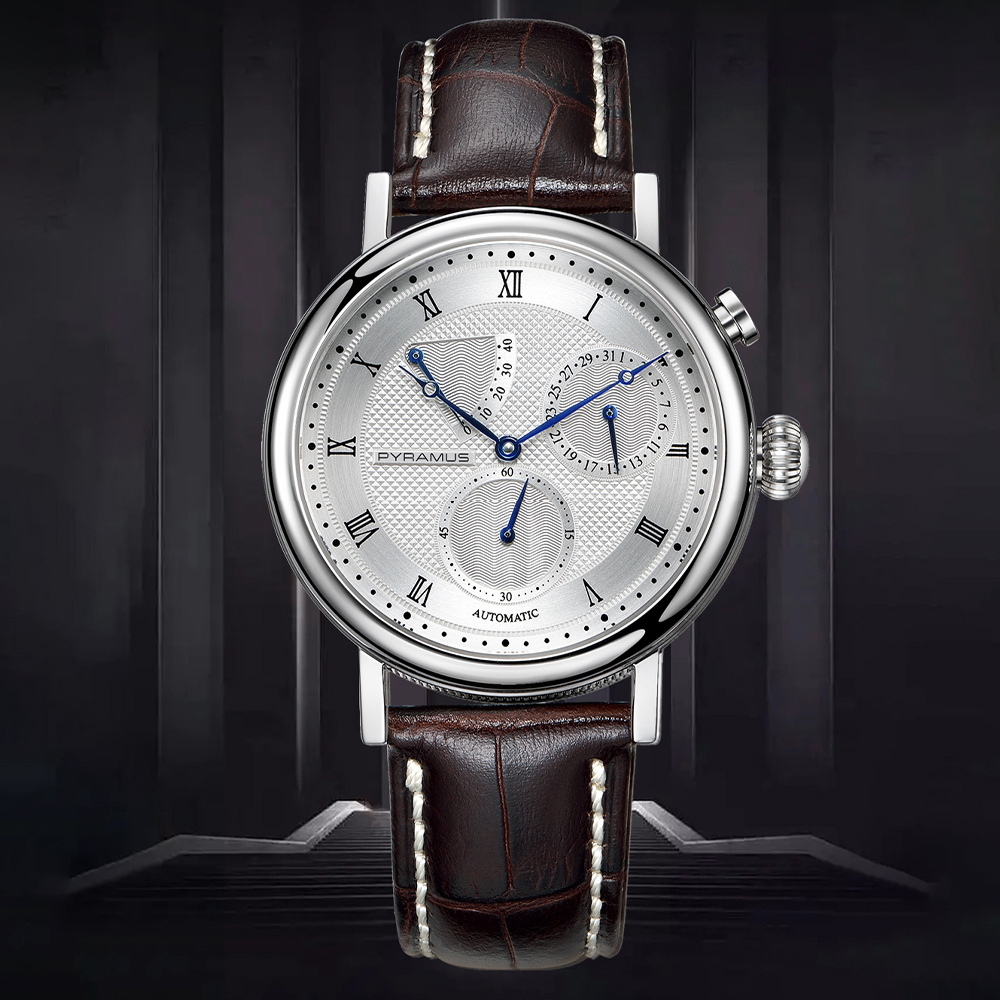 【PYRAMUS 帕爾麥斯】Space master 多功能五針義大利鱷魚紋牛皮機械腕錶