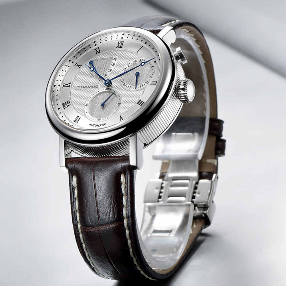 【PYRAMUS 帕爾麥斯】Space master 多功能五針義大利鱷魚紋牛皮機械腕錶