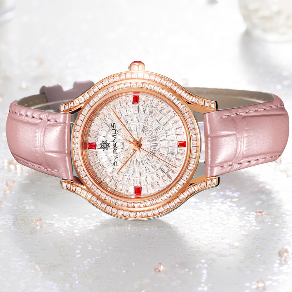 (預購)【PYRAMUS 帕爾麥斯】Polaris Lover 閃耀晶鑽水晶鑲嵌義大利小牛皮石英腕錶