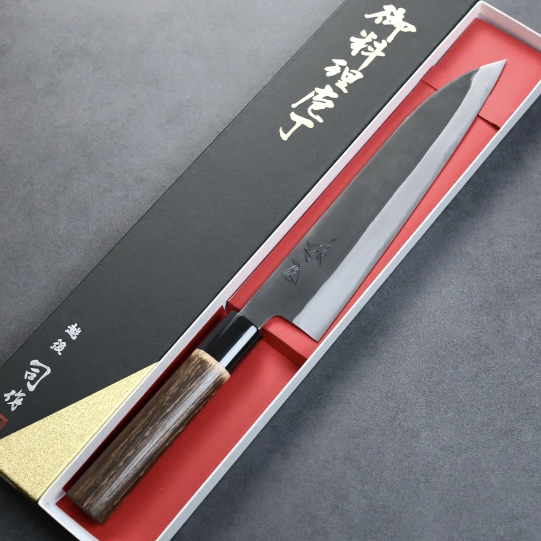 日野浦刃物 司作 牛刀 240mm 白紙鋼 黑打