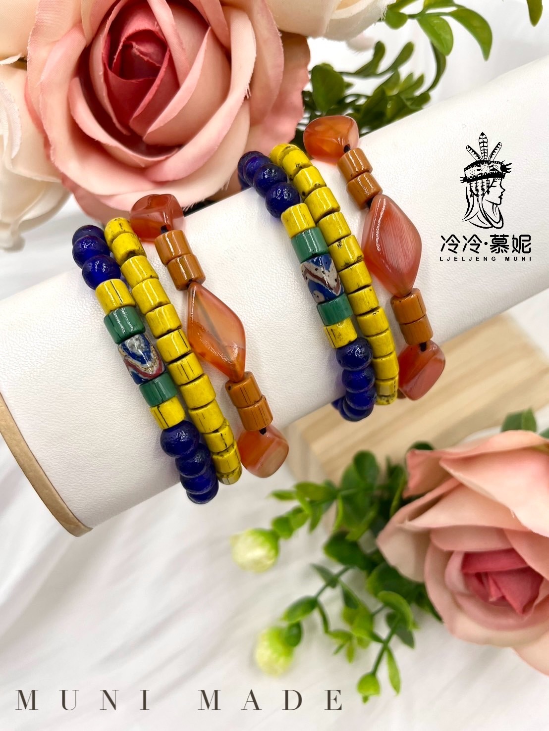 Muni-No.78貿易老珠菱形瑪瑙繞圈式手鍊44.5cm