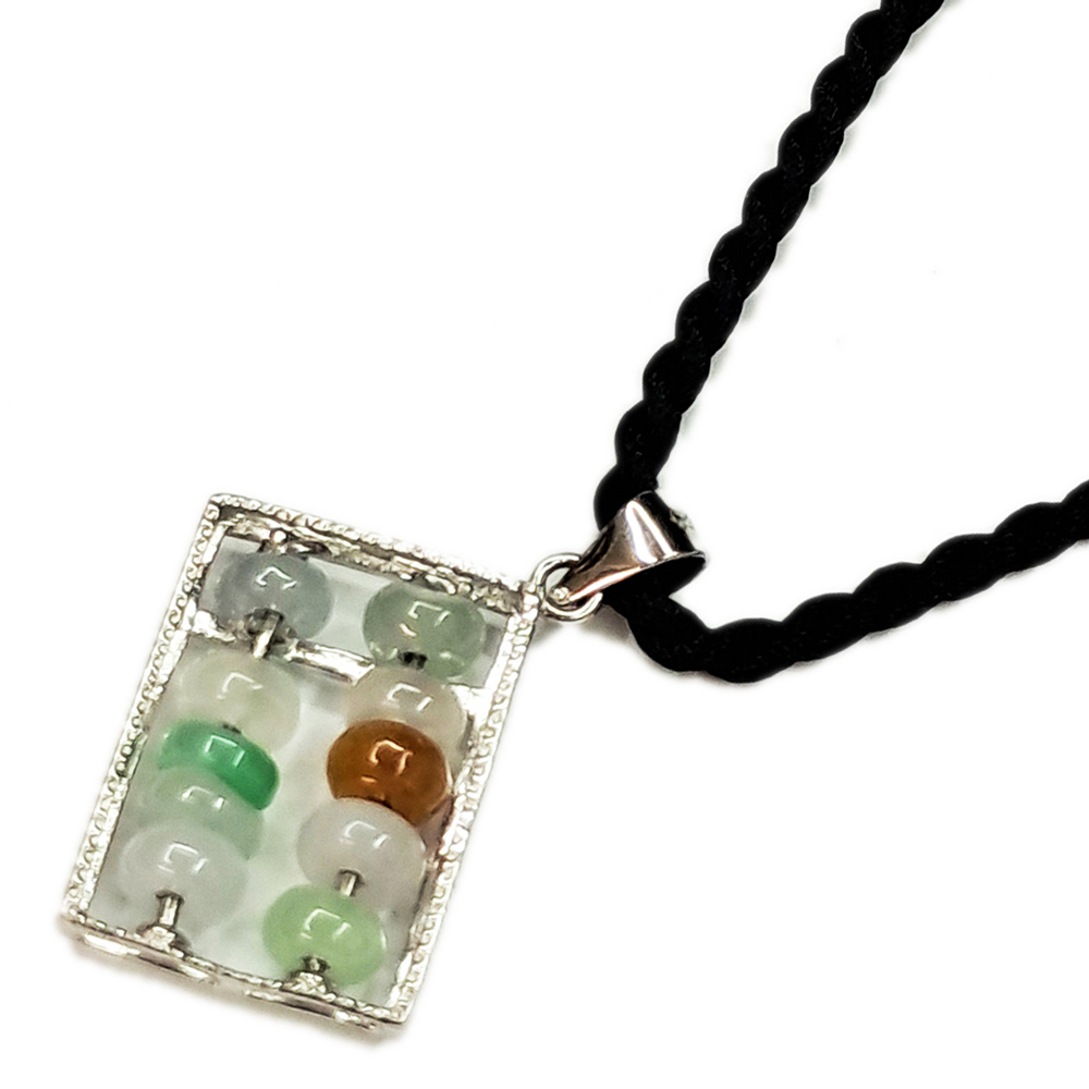 翠玉算盤{925銀}黑繩項鍊【十方】141212