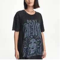 [S] DKNY NEW YORK PRINT T-SHIRT DRESS,BLACK, B337017-BLK (SD1058)