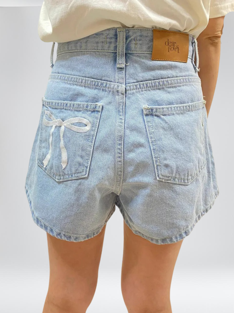 DF KR 後刺鏽蝴蝶結短牛仔褲