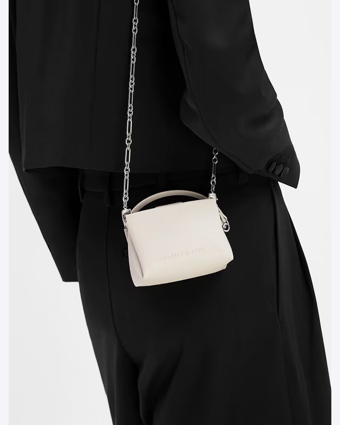 Charles & Keith 小CK 鏈條迷你小方包 單肩包 斜跨包 銀色 黑色 淺棕色 米白色/預購