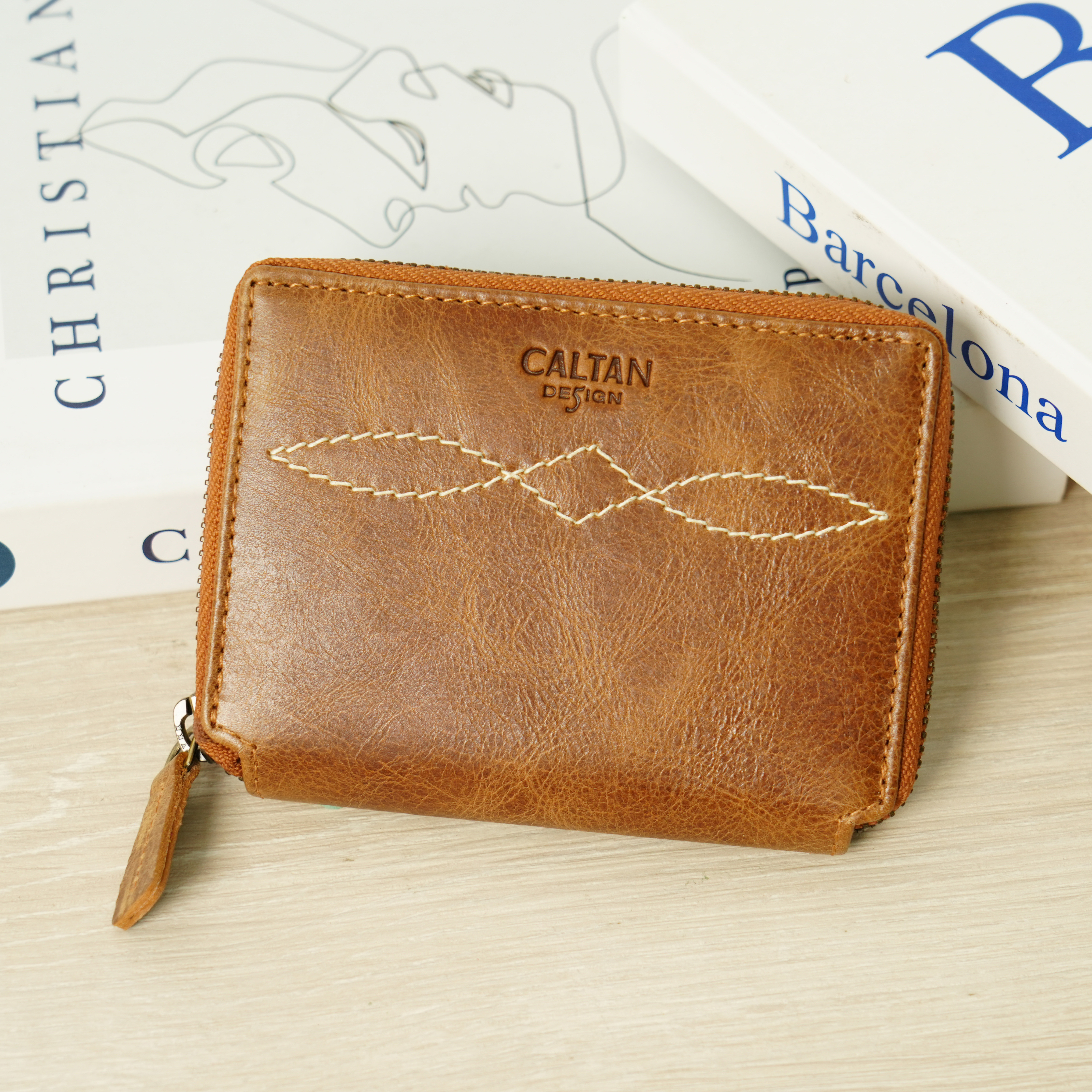 『新品上市』老爺有喜  菱紋縫線包覆式真皮短夾(071314lt)