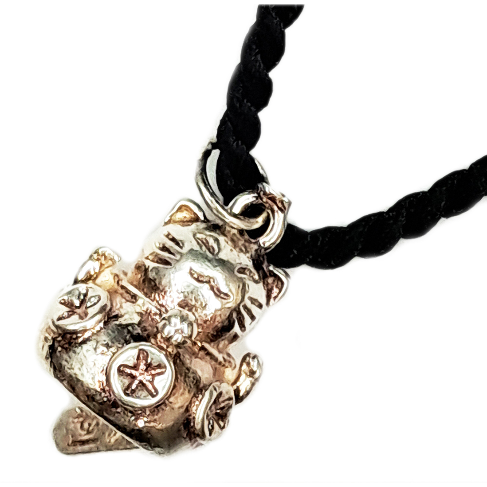 招財貓s925純銀+黑繩項鍊【十方】147672